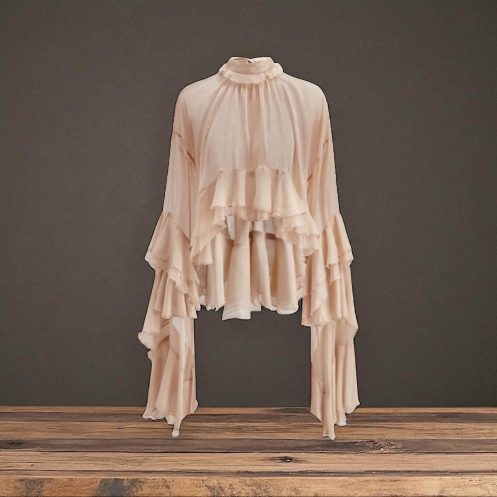 Commense Cream Layered Ruffle Blouse